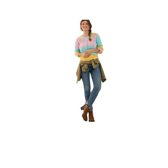 NwT Anthropologie jovie tie dye pastel ribbed sweater Medium ombre top Rainbow - Picture 1 of 8